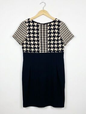 Tom and Linda Platt Mix Houndstooth Sheath Dress Black White Designer Old Money